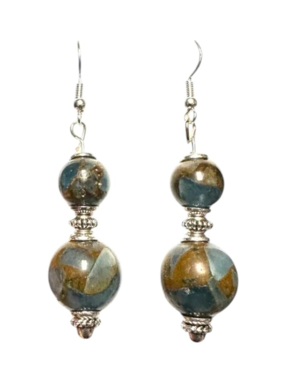 Blue Brown Faceted Gemstone Earrings Sterling Silver Boho Dangle Handmade